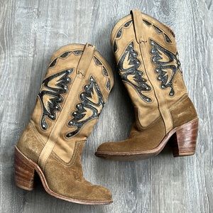 MISS CAPEZIO Vintage Leather Suede Butterfly Cowboy Boots